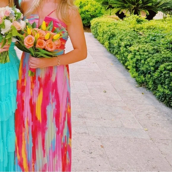 Xscape Colorful Pleated Maxi Dress - Picture 4 of 5